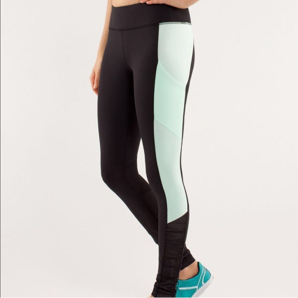 lululemon athletica Black Leggings with Mint Side Panels